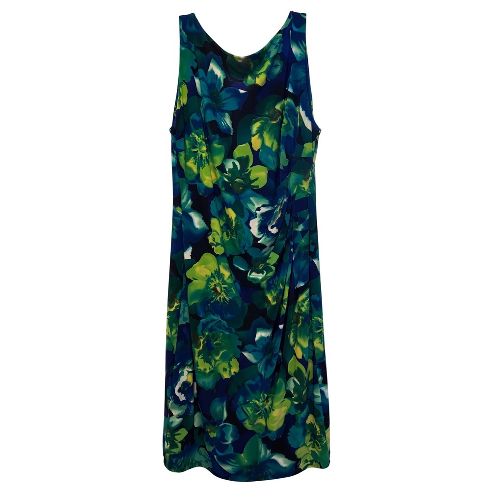 Lauren Ralph Lauren Blue Green Floral Ruched Sheath Dress Sleeveless Size 12